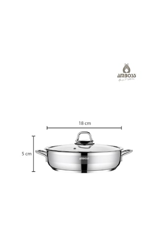 Nirvana 4 Parça Paslanmaz Çelik 18-20 Cm Cam Kapaklı Sahan Seti Gri