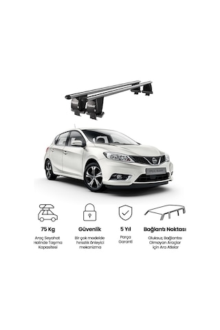 Royal Nissan Pulsar 2014 Ve Sonrası Uyumlu Gri Kilitli Ara Atkı Port Bagaj Tavan Barı