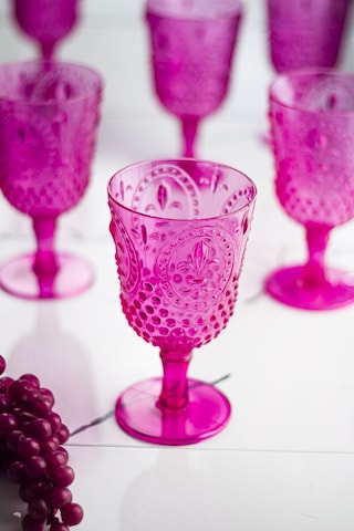 Akrilik Pembe 6'lı Kadeh & Su Meşrubat Kahve Yanı Bardağı 450 ML (Cam Değildir)