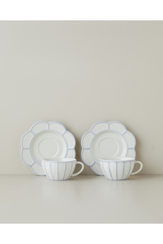 Soft Cloud Stoneware 4 Parça 2 Kişilik Çay Fincanı Takımı 150 Ml Açık Mavi