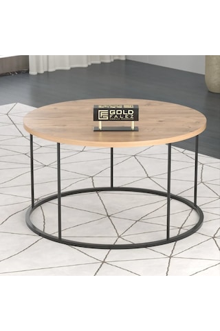 Reyo Falez Terra Lüx Ceviz Yuvarlak Orta Sehpa Modern Metal Ayaklı Salon Ve Oturma Odası Sehpası 70 Cm