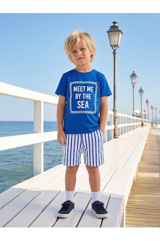 Civil Boys Meet My By The Sea Baskılı 2'li 3-9 Yaş Takım - Mavi Saks Mavisi