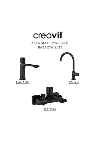 Creavit Alfa Lavabo Banyo Eviye Bataryası 3'lü Set AL1500S-AL2500S-AL8500S Siyah