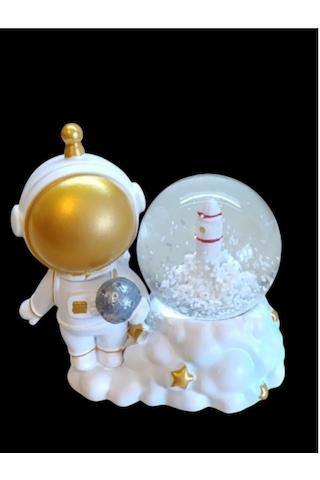 Astronot Figürlü 9cmx8cm Ebat Pilli Işıklı Dekoratif Kar Küre 9cm X 8cm