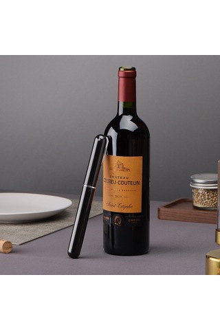 Symbee Siyah Kalem Şekilli Pervane Tipi Şarap Açıcı - Bıçaklı Kapağı İle Basınçlı, Ev Kullanıma Uygun, Dayanıklı Malzeme, En Kolay Kullanım Siyah