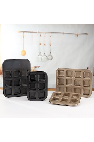 Yuntech01 Gri Kare 6'lı Fırın Tepsisi: İçsiz Karbon Çelik, Pasta-puding-ekmek Pişirme, Kolay Temizleme, Dayanıklı Fırın Aleti