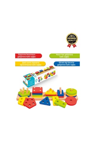 Özel Üretim Kişisel Gelişim Koordinasyon Çocuk Eğlenirken Öğreten Ahşap Geometrik Şekiller Oyunu