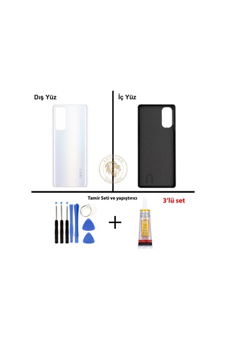 Oppo Kapak Vida Seti + Yapıs Tırıcı Reno 4 Beyaz Yapıs Tırıcı B-7000 Yapıştırıcı Vida Seti Arka Kapak Arka Cam Batarya Kapağı Lazer Kesim Kapak Pil Kapağı Back Cover Çok Renkli