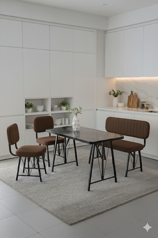 Elfin 70x110 Siyah Sabit, 2 Sandalye 1 Bench, Masa Sandalye Takımı, Mutfak Masası Takımı - Kahverengi