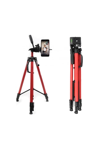 3366 Alüminyum Cep Telefonu İçin Su Terazili Tripod 140 Cm Pro Kırmızı