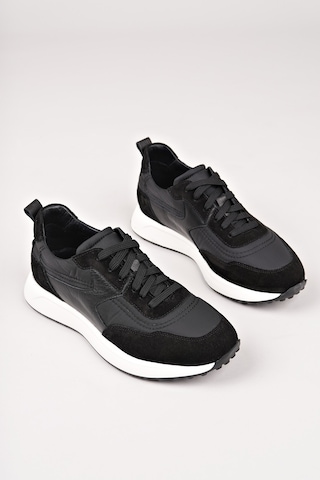 Muggo Svenson Kalın Taban Bağcıklı Hakiki Deri Erkek Günlük Sneaker Spor Ayakkabı Siyah