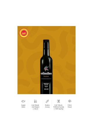 Premium Natürel Sızma Soğuk Sıkım Zeytinyağı 500 ML 0,2 Asit 500 Polifenol Yeni Hasat Milas Yöresi