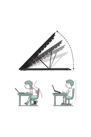 Ebitda Dizüstü Bilgisayar Standı - 34x29.5cm Alüminyum Ergonomik Yükseltici - Siyah, Katlanabilir, Isı Dağıtıcı, Güçlü Ve Stabil