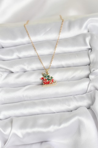 Zarif Boyunlar İçin Golden Çelik Zincir Kızak Çam Ağacı Yılbaşı Tema Kadın Kolye Metalik