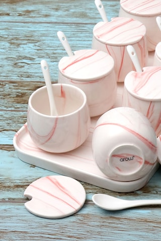 Arow Tr-3014 Linda Pembe 25 Parça Porselen Baharat Takımı Pembe