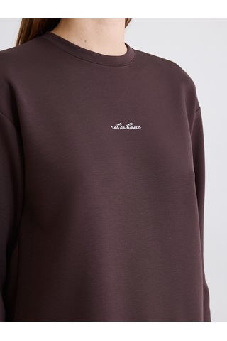 Lcw Comfort Kahverengi Bisiklet Yaka Baskılı Soft Touch Kadın Sweatshirt