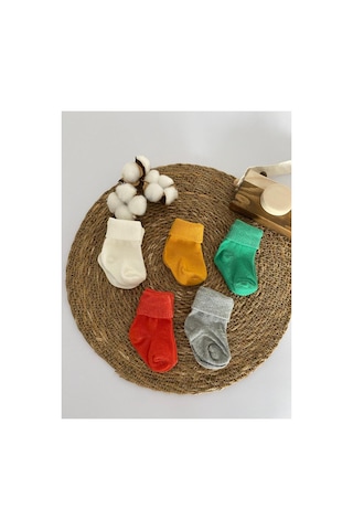Glory Baby Organik Pamuklu Unisex 5'li Premium Yenidoğan Bebek Çorabı - Kutulu Gri-turuncu-yeşil-hardal-ekru Gri-turuncu-yeşil-hardal-ekru