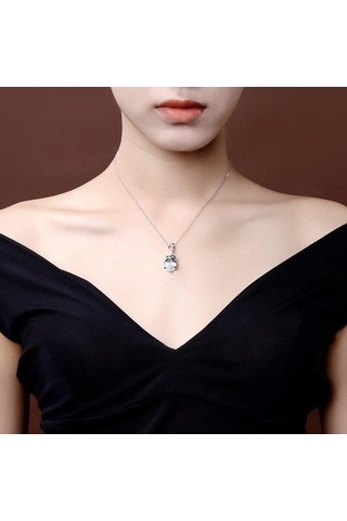 Novahub 925 Ayar Gümüş Mavi Topaz Kolye, Lüks Kadın Kolye, Mavi Topaz Kız Kolye, Elmas Vurgulu, 40-86cm Uzunluk Mavi