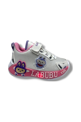 Cakgo Labubu 624-26 Simli Parlak Deri Işıklı Anatomik Kız Çocuk Sneaker Beyaz Pembe 22-25 Beyaz