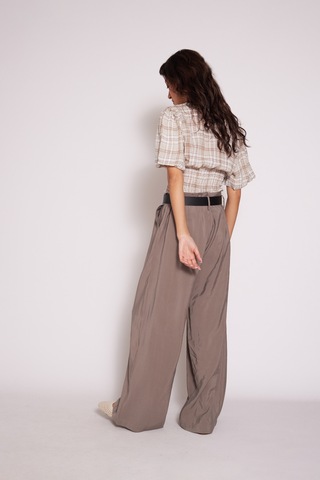 Kemerli Pilili Pantolon Vizon