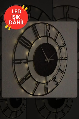 Led Işıklı Numaralı Duvar Saati Sessiz Dekoratif Modern Siyah Ahş Siyah