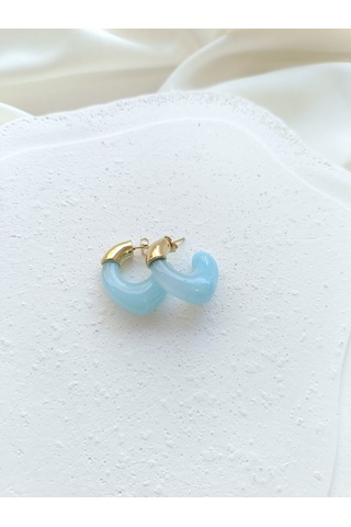 Mavi Çelik Bombeli Küpe Altın