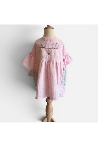 Bebe Kız Çocuğu Muslin Boho Elbise Pembe
