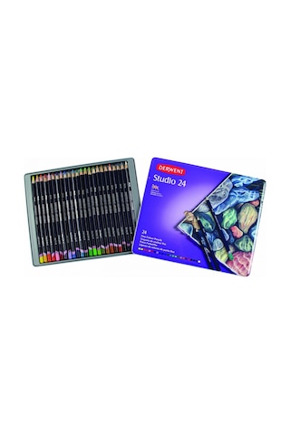 Derwent Studio Pencils Kuruboya Kalemi Teneke Kutu 24 Renk