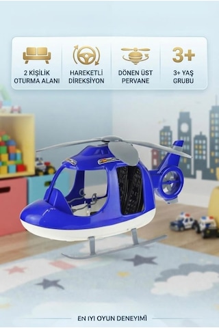 Geniş Kokpit Tasarımlı 45 Cm Polis Helikopteri Manuel Dönen Pervaneli Oyuncak Güvenlik Helikopteri