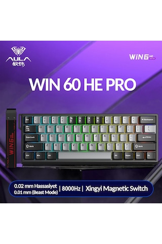 Aula Win60 He Pro Manyetik Klavye Rapid Trigger Xingyi Switch 8000hz Rgb Tkl Hot Swap Oyuncu Klavyesi Gri