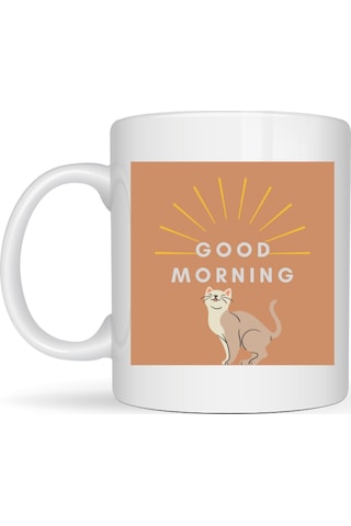 Good Morning Kedi Desenli Porselen Kupa Model 72 Sevimli Kedi Figürlü, Kahve & Çay Kupası, Hediyelik Porselen Bardak Diğer