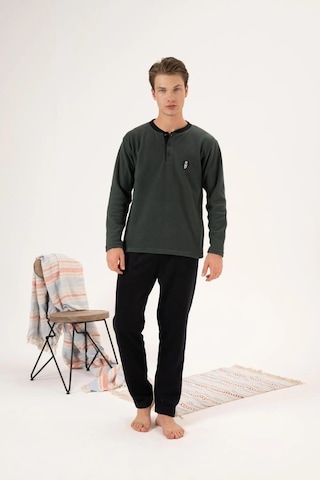 Estiva 24421 Erkek Kışlık Polar Düğmeli Yaka Pijama Takımı Haki