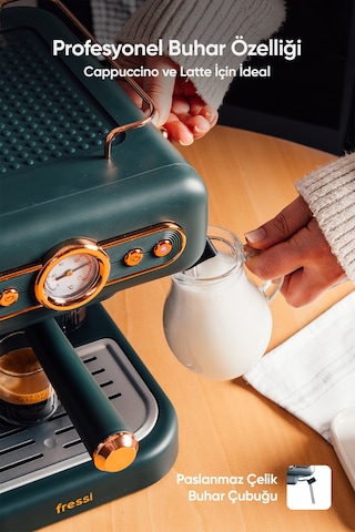 Fressi EM-01 Ristretto Süt Köpürtücülü 20 Bar Basınçlı Espresso Latte Cappuccino Americano Makinesi 1.2 L