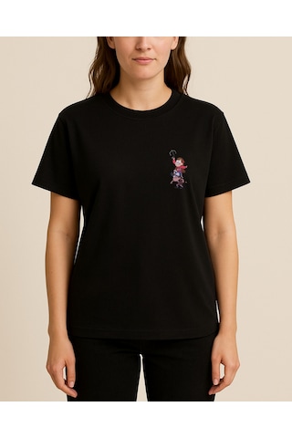 Dişsiz Tasarımlı Baskılı T-shirt Siyah
