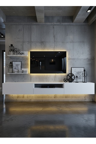 Resital Ledli Duvara Monte Tv Sehpası - Beyaz - W6019-1 Beyaz