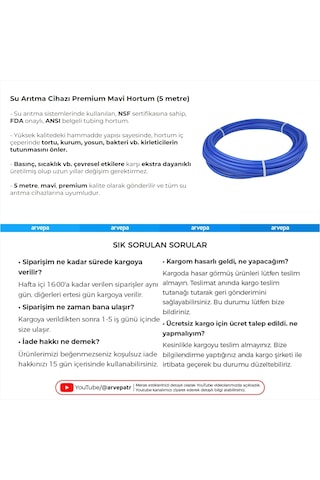 Su Arıtma Cihazı Premium Mavi Hortum 5 Metre