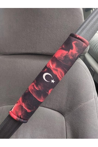 Dijital Baskılı Emniyet Kemeri Pedi, Türk Bayrağı Temalı, 26 Cm, Yumuşak Süngerli, Universal, 2 Adet