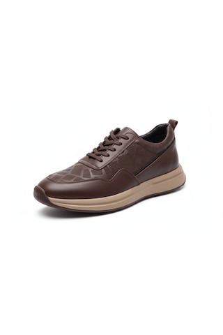 Growish Gr0444 Hakiki Deri Bej Renk Eva Taban Geometrik Desenli Sneaker Yürüyüş Ayakkabısı Kahverengi