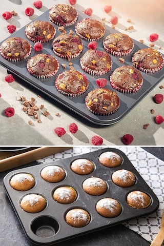 Muffin Kalıbı 24'lü Mini + 12'li Büyük Cupcake Kek Kapsülü Yanmaz Yapışmaz Baking Pan Fırın Kalıbı Siyah