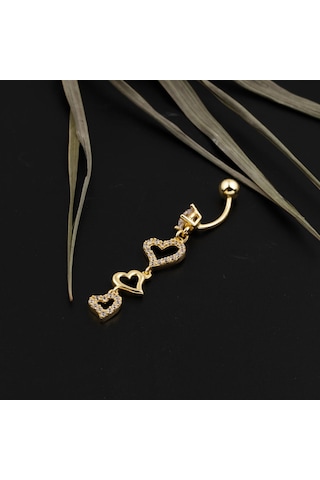 Bilezikci Kalp Sallantılı 14 Ayar Altın Göbek Piercing Sarı
