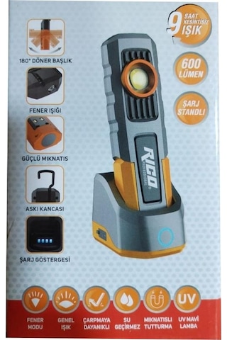 Rico Şarjlı Led El Feneri Su Geçirmez 9 Saat Kullanım Rc0027