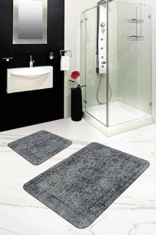 Gri Modern Klasik Banyo Halısı Klozet 2'li Paspas Seti Bs239n11