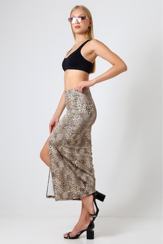 Gugus Kadın Derin Yırtmaçlı Dijital Baskılı Etek Maxi Boy 92 Cm Leopar Orjinal