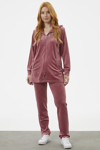 Tam Fermuarlı Kadife Taşlı Eşofman Takım - Gül Kurusu 001