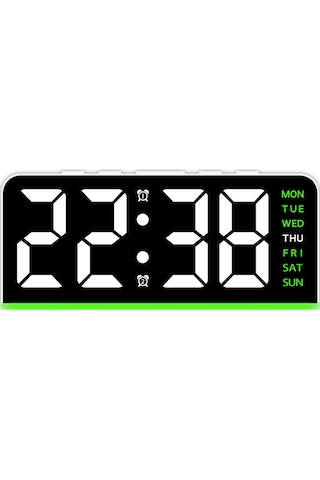Gh8033 Led Dijital Saat Tarih Sıcaklık Göstergesi Ortam Işığı Çift Alarm Akıllı Masaüstü Saati - Beyaz Kasa / Yeşil Işık Beyaz Kabuk / Yeşil Işık