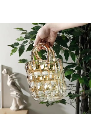 Morponi Dekoratif Çanta Şeklinde Cam Vazo Amber 1 Adet Amber