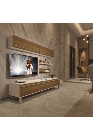 Decoraktiv Eko 5 Mdf Std Krom Ayaklı Tv Ünitesi Tv Sehpası Beyaz - Pera