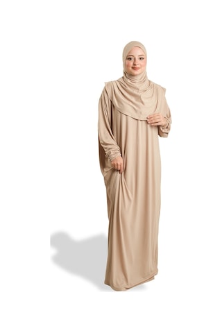 Tek Parça Namaz Elbisesi Viskon Düz 2503 12 Bej
