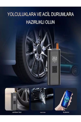 150 Psı Şarjlı Hava Kompresörü 4500mah Lcd Ekranlı Taşınabilir