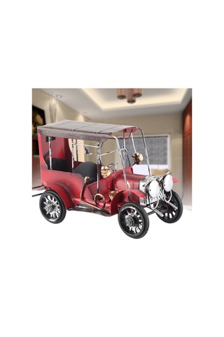 Kangvka Kırmızı Gümüş Teneke Retro Araba Modeli - Ev Dekorasyonu, Hediye, Nostaljik Masaüstü Aksesuarı